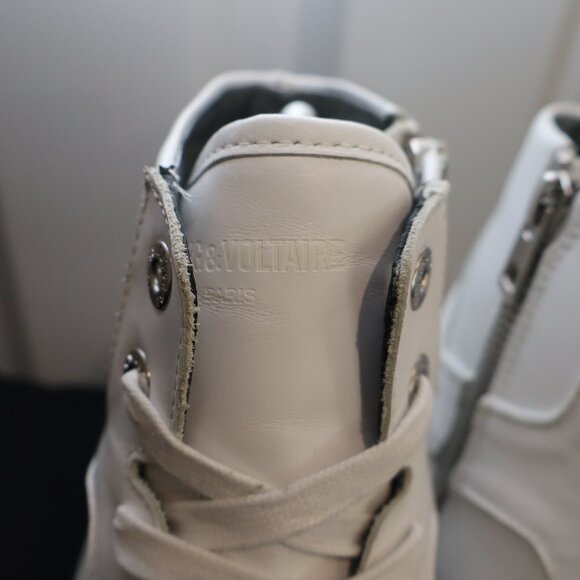 Zadig & Voltaire Womens Flash High Top Sneakers White Size EU 39 US 8 Lace Zip - Picture 5 of 12